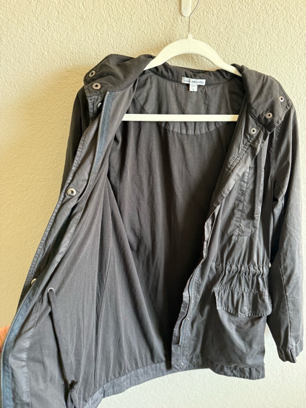 James Perse Charcoal Gray Lightweight Hooded Utility Jacket Size 1 Cotton Blend - Picture 9 of 10